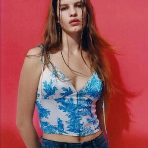 Urban Outffiters Satin Cami Tank Top Crop Size XS Adjustable Straps Floral Retro